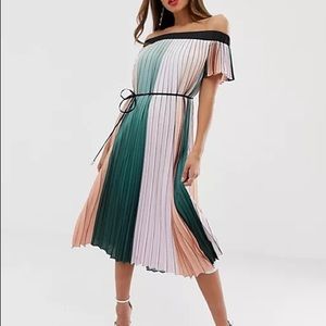 Ted Baker Color Block Pleated Off-Shoulder Dress